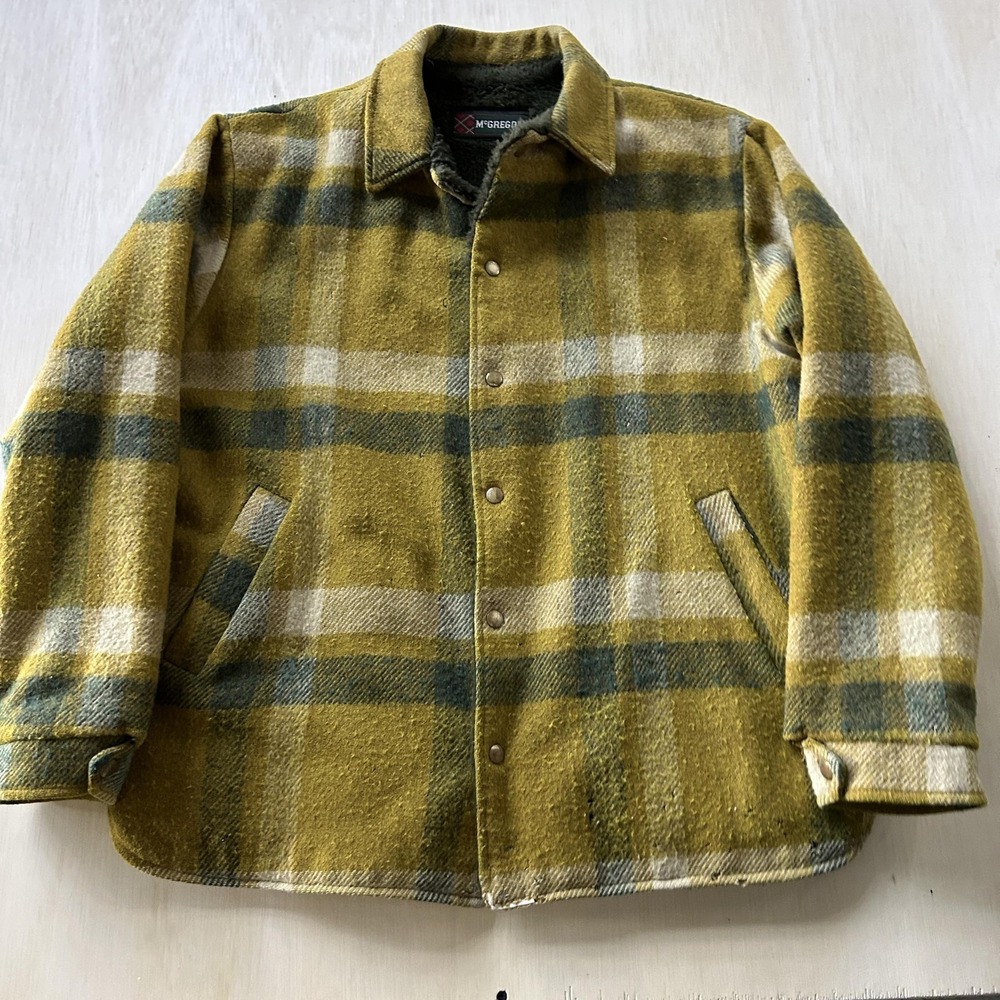 McGregor Jacket Mens XL Yellow‎ Quilted Tweed Lined Faux Fur Insulated Collared